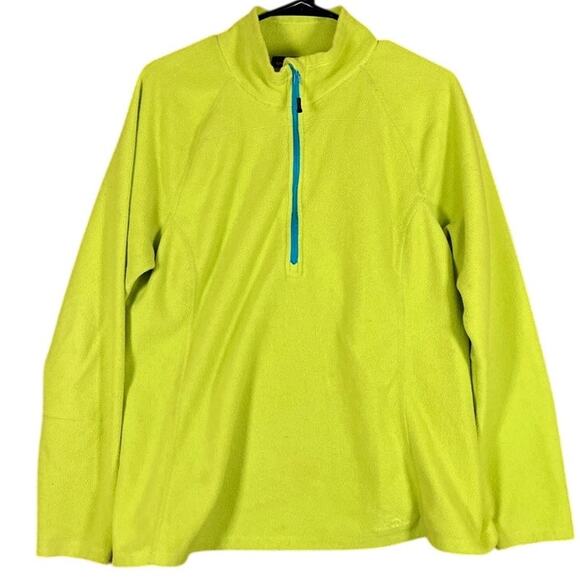 Eddie Bauer Womens Sweater Lime Blue Pullover Fleece 1/4 Zip Long Sleeve XL - Picture 1 of 12